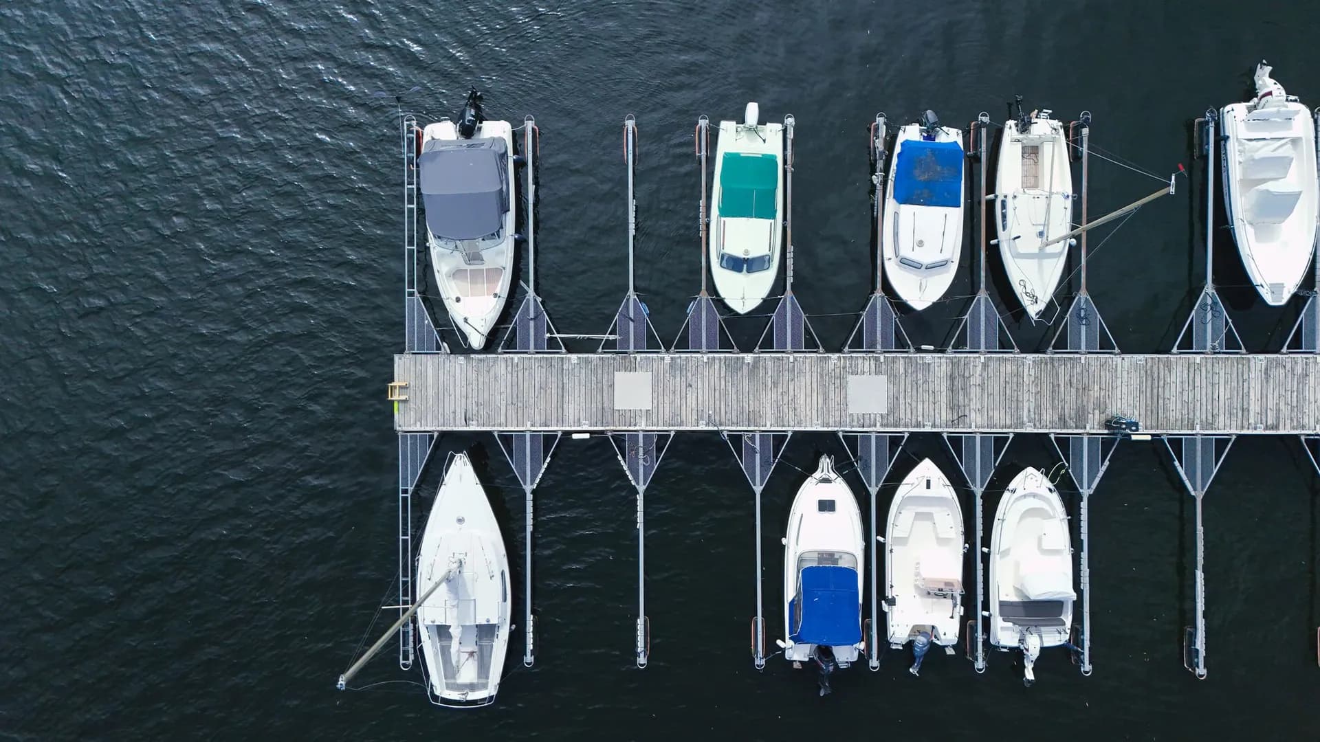 Aerial view of boats docked at a marina